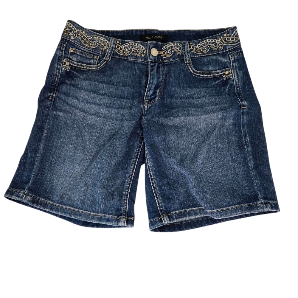 White House Black Market Blue Jean Shorts with Embroidery Size 2